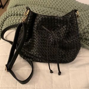 Black Genuine Leather Bucket Bag